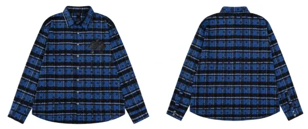 Burberry Check-Print Wool-Blend Shirt Navy Blue - 1