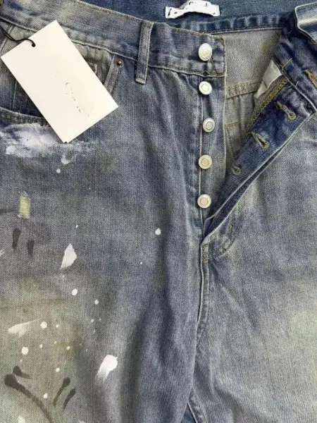 Acne Studios Paint-Splatter Distressed Denim Shorts Blue - 6