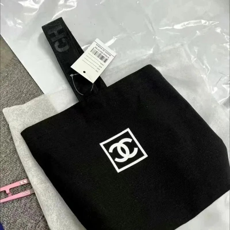 Chanel Logo Tote Bag Black Canvas - 5