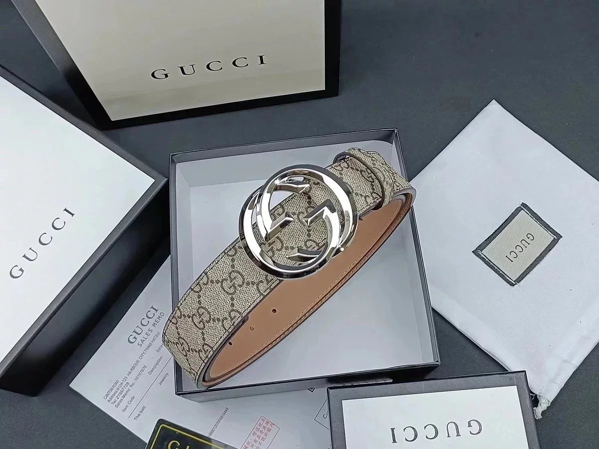 Gucci Belts GG Monogram Belt with Interlocking G Buckle — 37