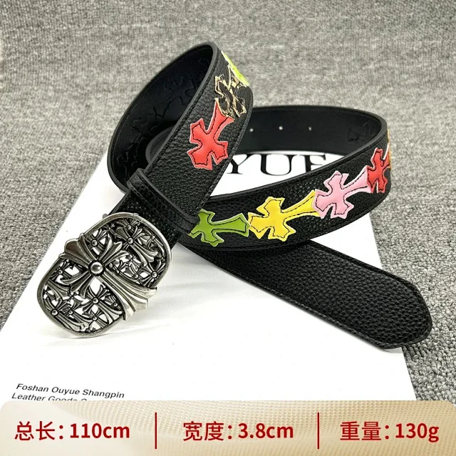 Ouyue Belts Colorful cross appliqué belt with metal buckle product detail image 10
