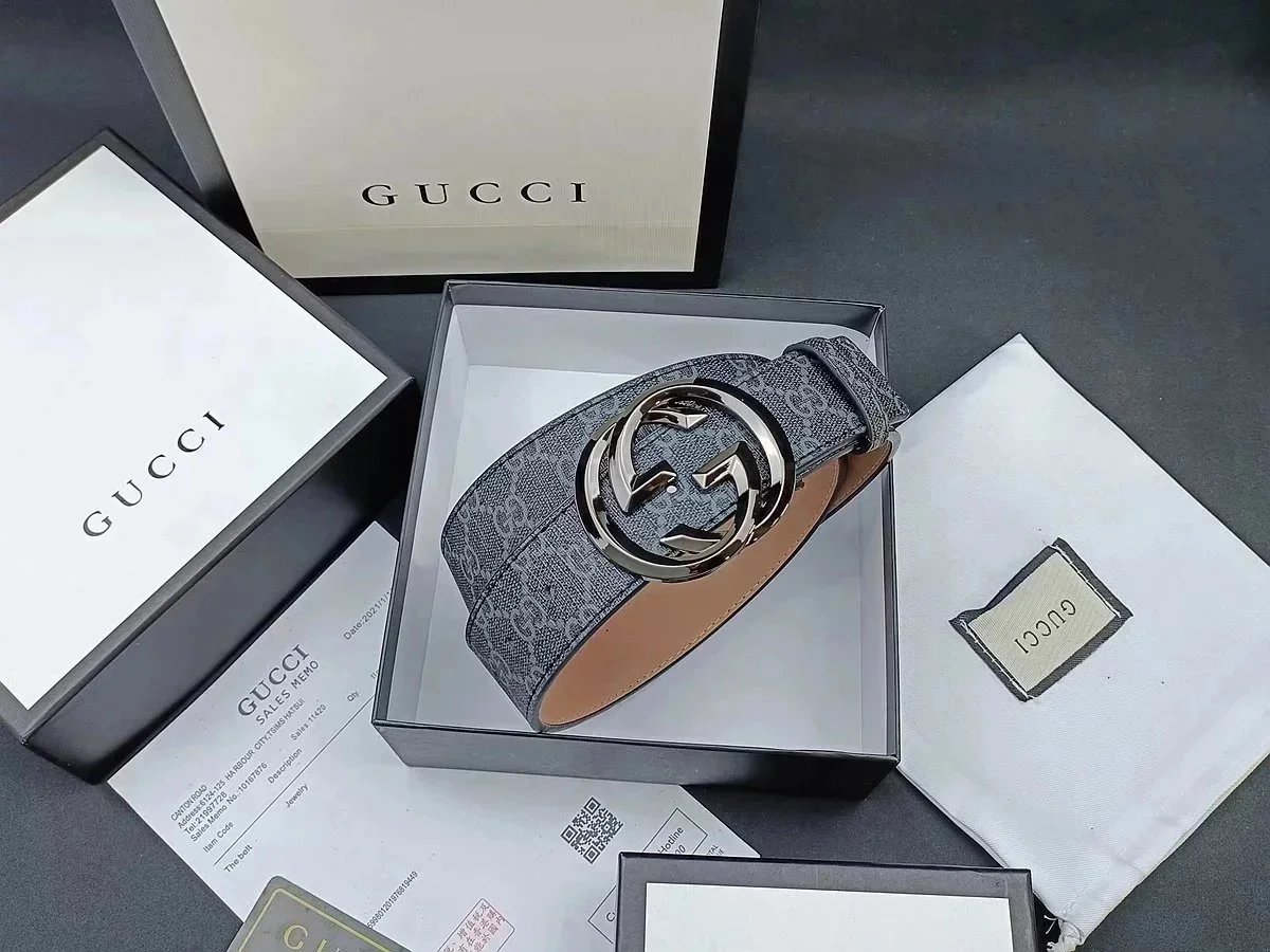 Gucci Belts GG Monogram Belt with Interlocking G Buckle — 35