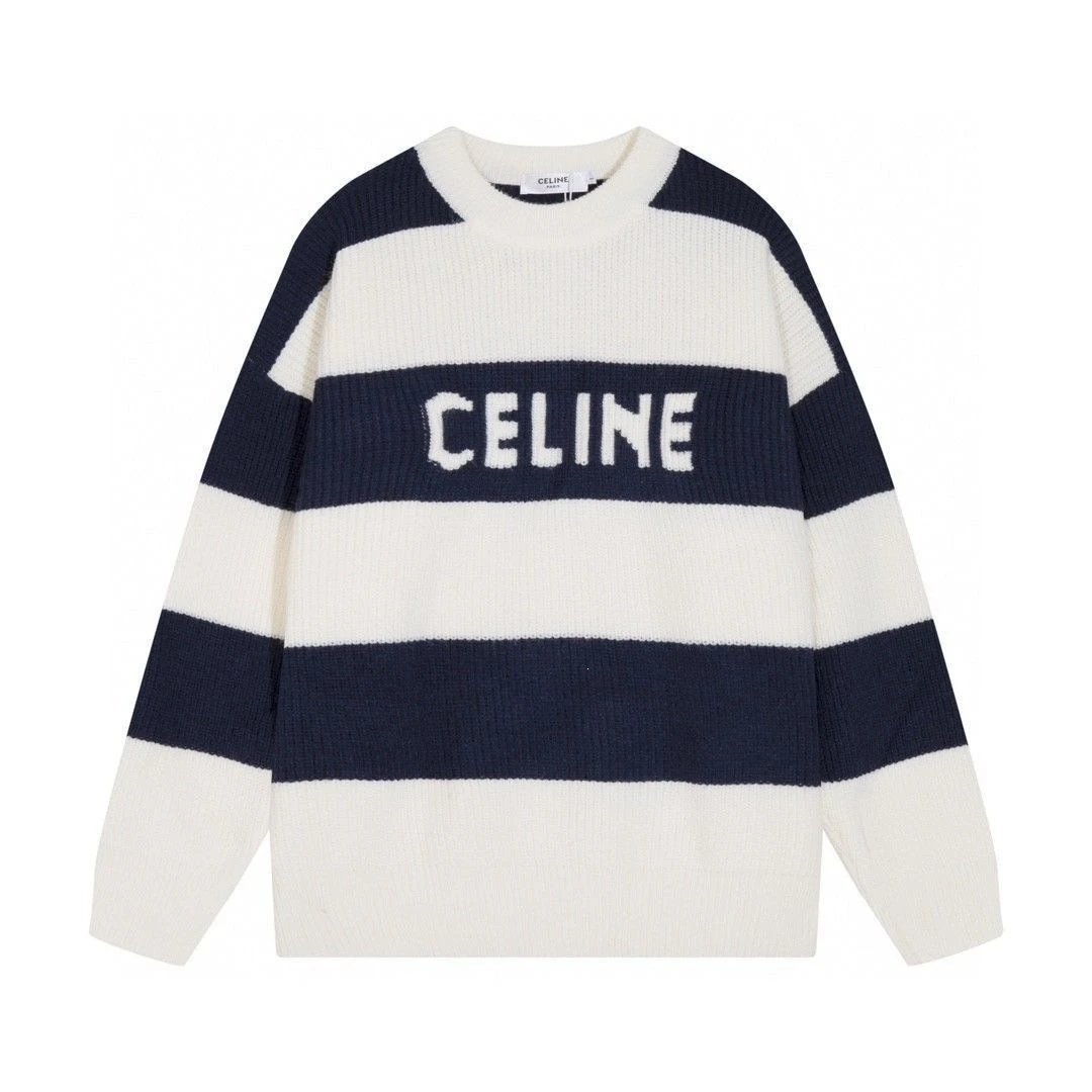 Maison Margiela Replica Numeric Print Blue Black White Patterned Star Stripe Knit Sweater