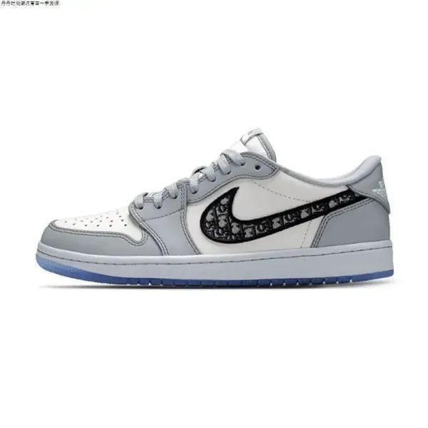 Dior x Air Jordan 1 Low 'Oblique' Gray White Blue Sneakers - 1