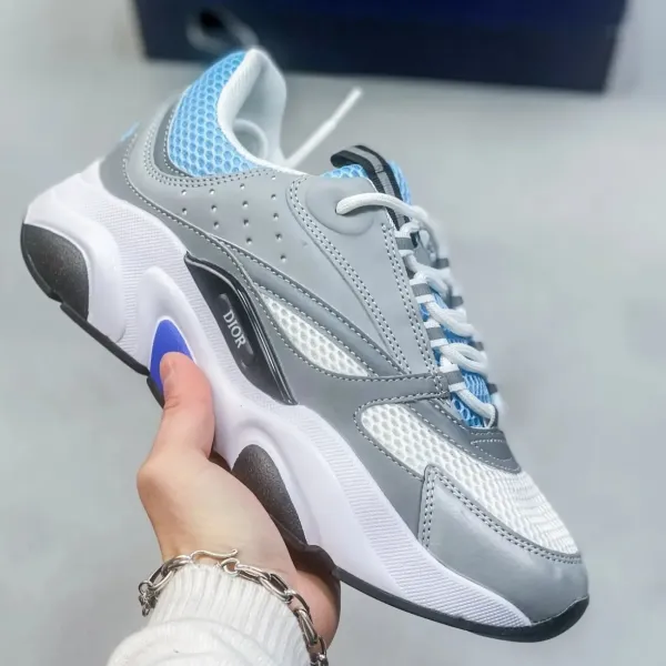 Dior B23 Low Blue Gray White Chunky Sneakers - 1