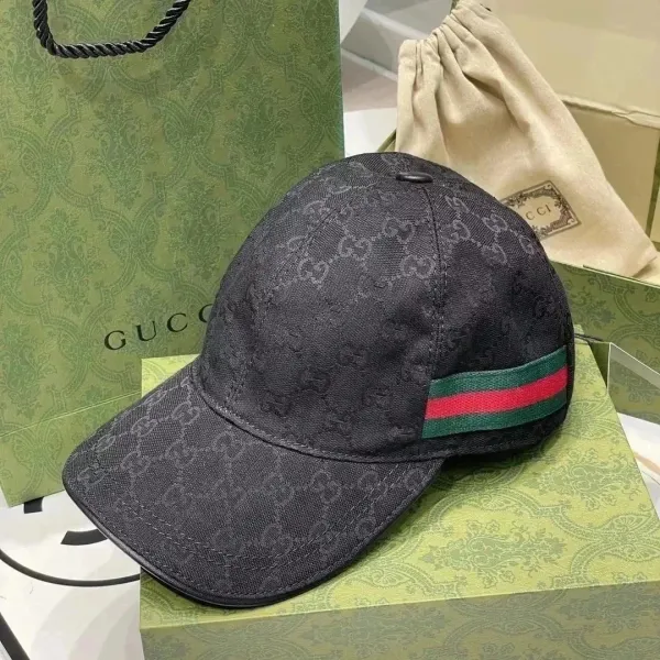 Gucci GG Jacquard Baseball Cap Black with Web Stripe - 1