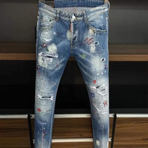 DSquared² Distressed Graffiti Print Slim Fit Jeans - 1