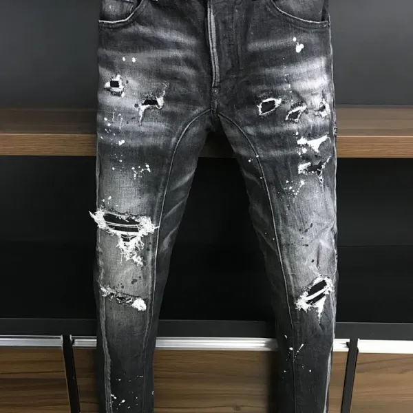 Off-White Distressed Paint-Splatter Slim Fit Jeans - 1