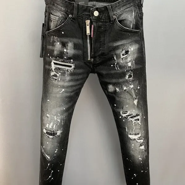 DSquared2 Distressed Paint-Splatter Black Denim Jeans - 1