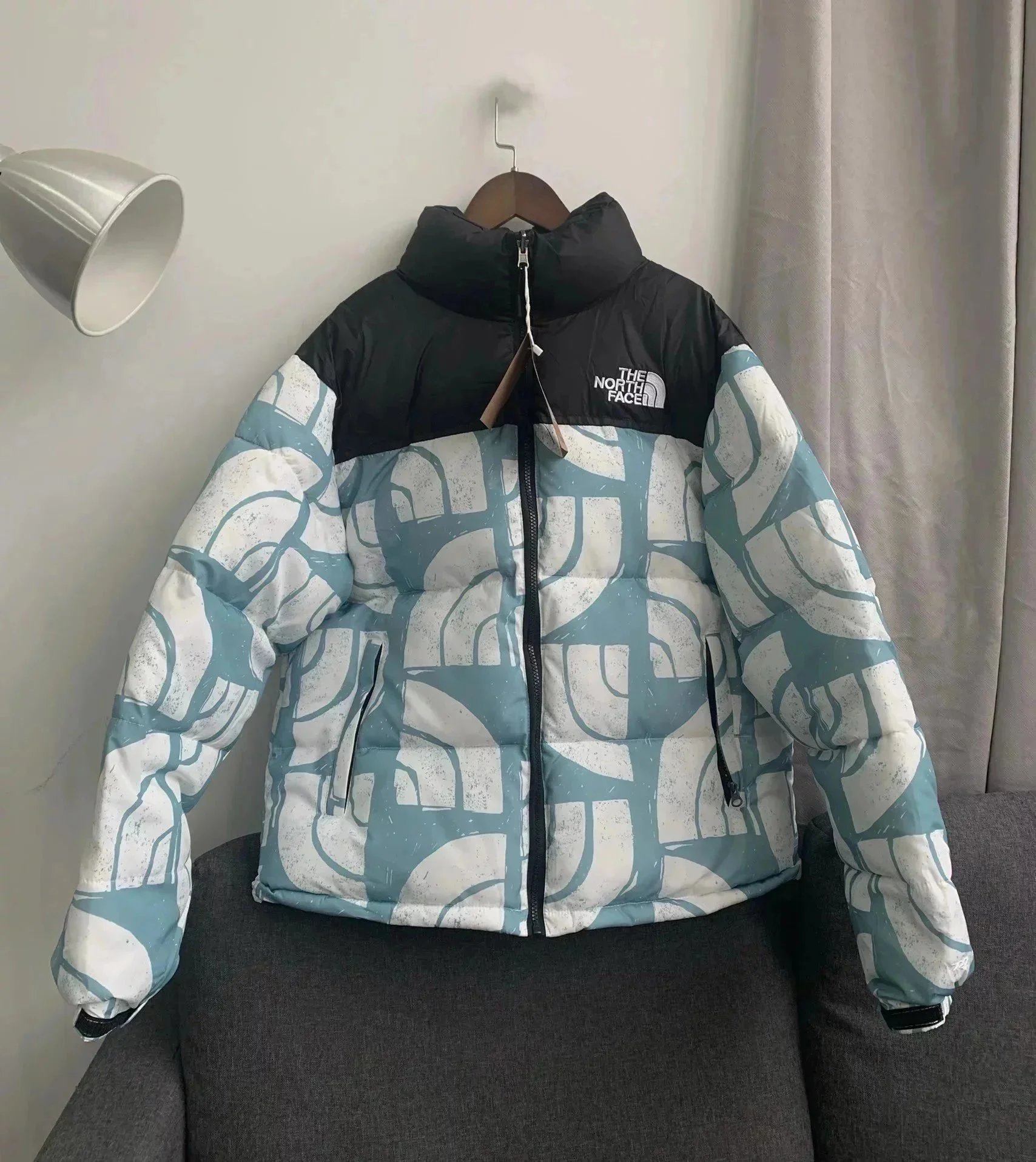 The North Face 1996 Retro Nuptse Jacket Blue Abstract Print Down Jacket - 1