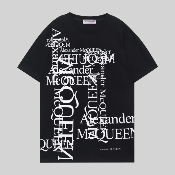 Alexander McQueen All-Over Logo Print Black T-Shirt - 1