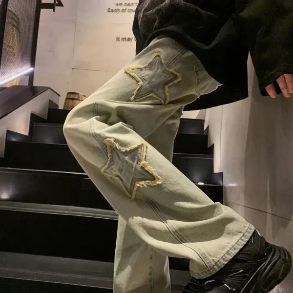 Design Star Patch Distressed Light Green Jeans - 1