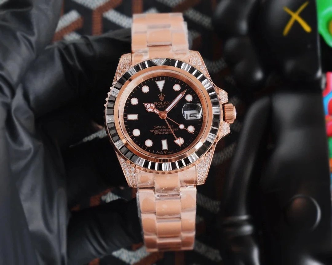 Rolex GMT-Master II Everose Gold Diamond Bezel Black Dial Mechanical Watch - 16