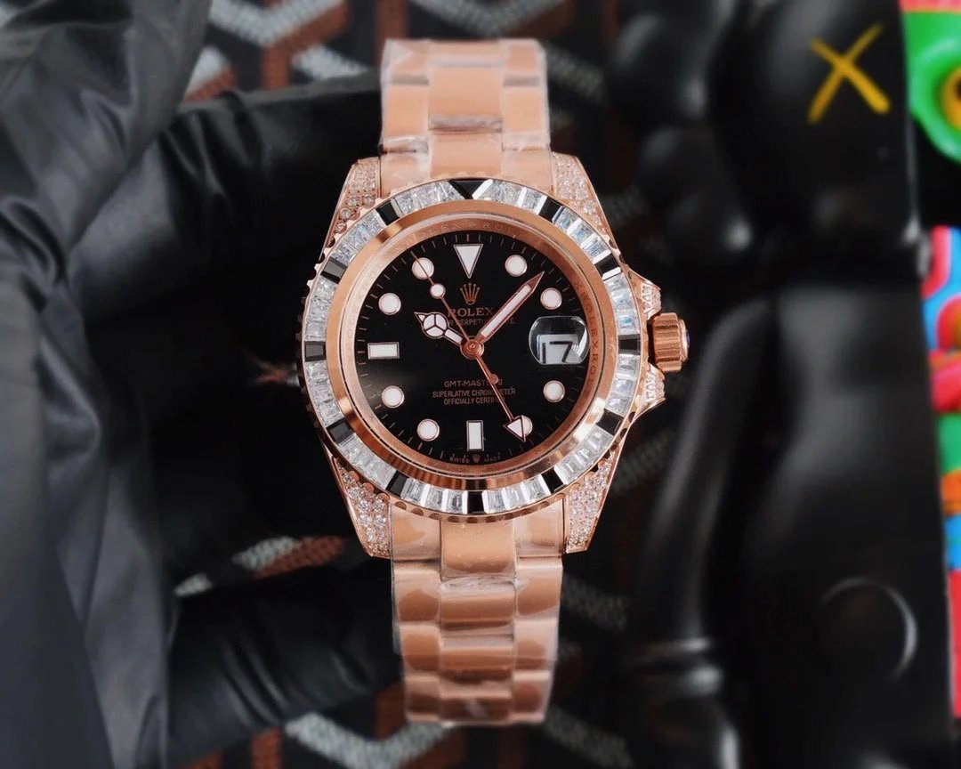 Rolex GMT-Master II Everose Gold Diamond Bezel Black Dial Mechanical Watch - 18