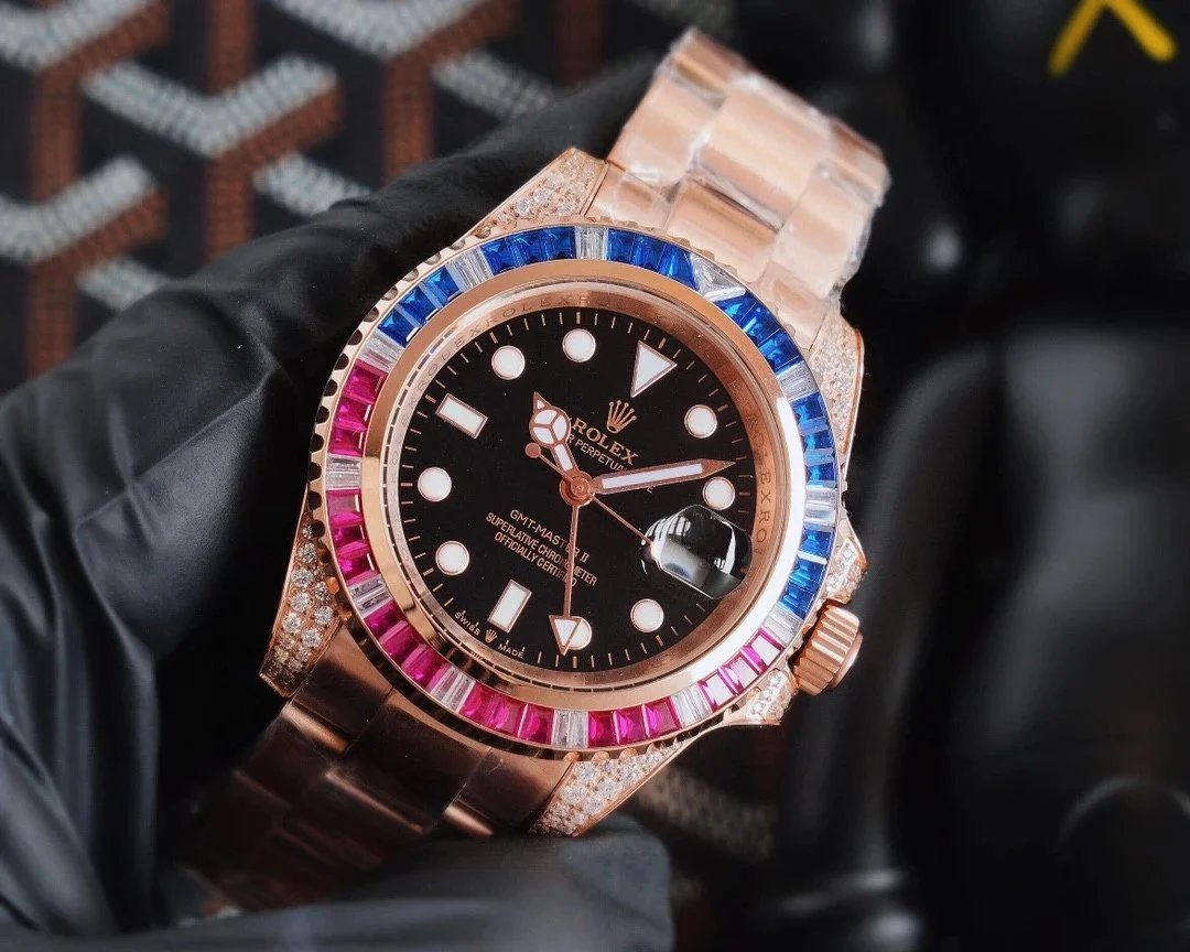 Rolex GMT-Master II Everose Gold Diamond Bezel Black Dial Mechanical Watch - 5