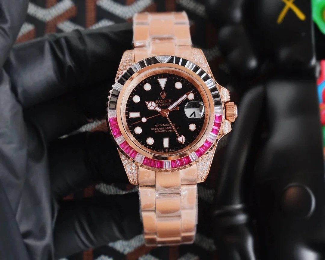 Rolex GMT-Master II Everose Gold Diamond Bezel Black Dial Mechanical Watch - 14