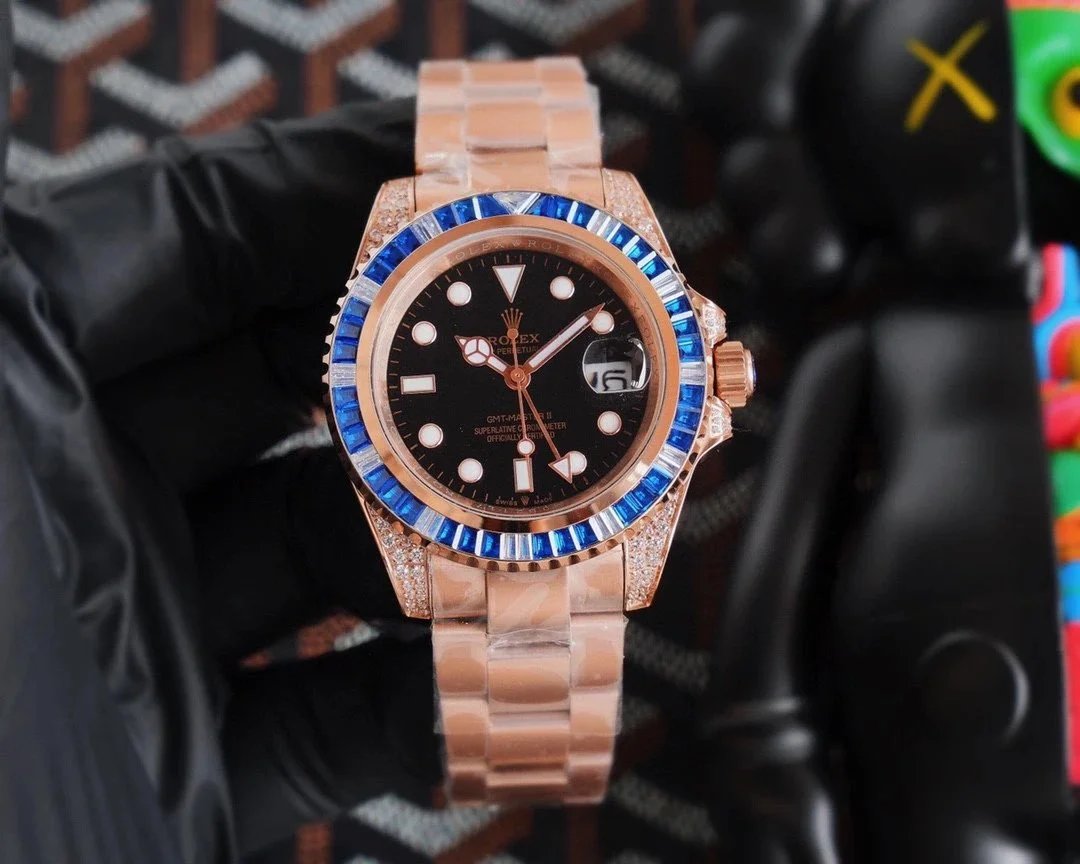 Rolex GMT-Master II Everose Gold Diamond Bezel Black Dial Mechanical Watch - 17