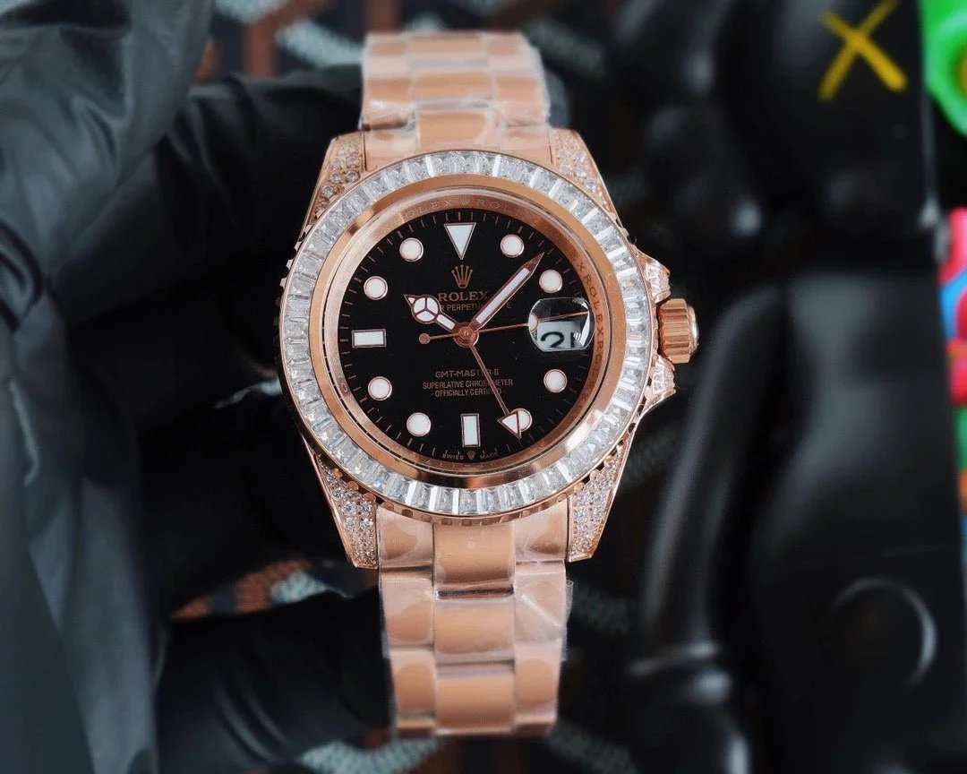 Rolex GMT-Master II Everose Gold Diamond Bezel Black Dial Mechanical Watch - 19