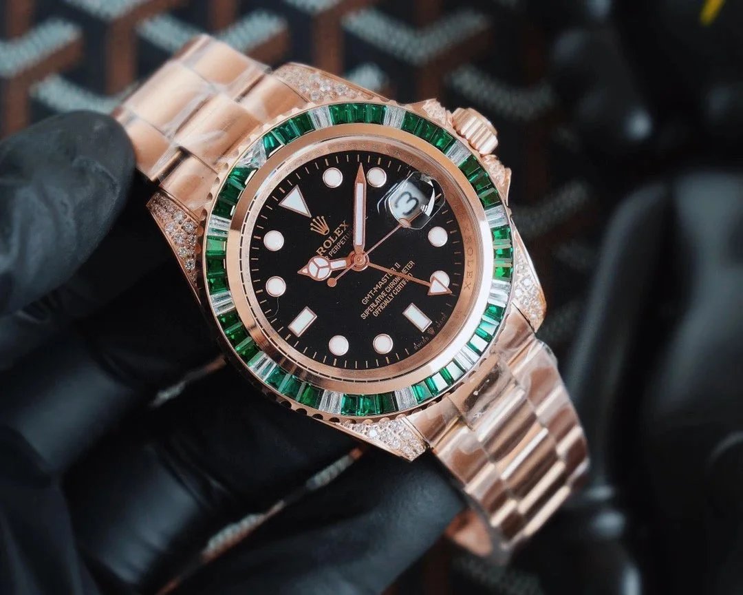 Rolex GMT-Master II Everose Gold Diamond Bezel Black Dial Mechanical Watch - 4