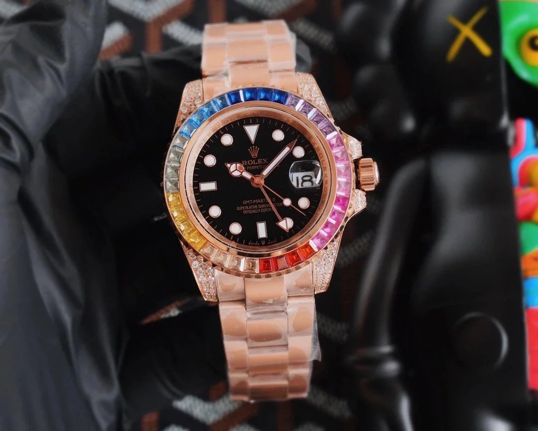 Rolex GMT-Master II Everose Gold Diamond Bezel Black Dial Mechanical Watch - 15