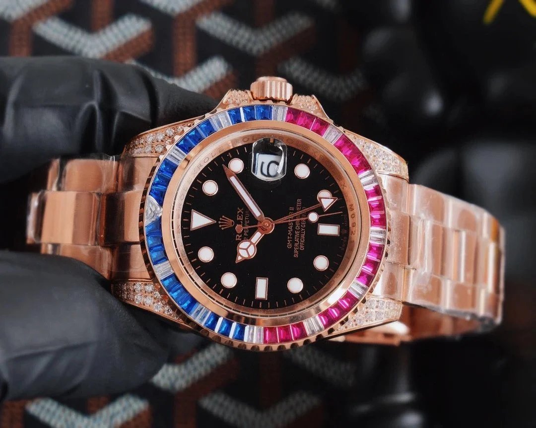 Rolex GMT-Master II Everose Gold Diamond Bezel Black Dial Mechanical Watch - 7
