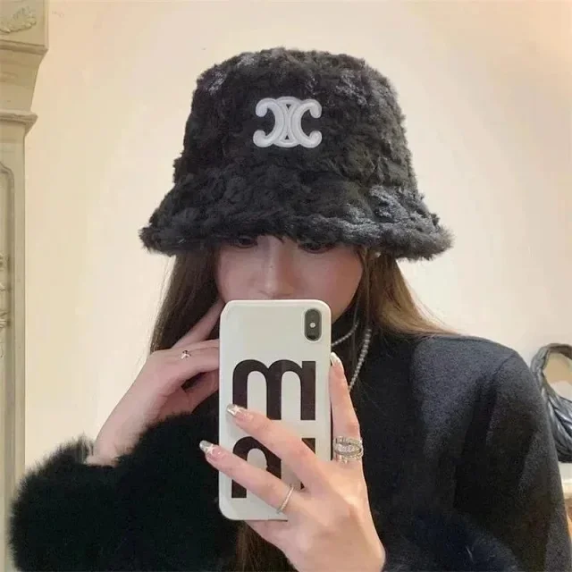 Celine Hats Plush embroidered Triomphe logo bucket hat product detail image 2