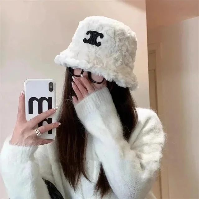 Celine Hats Plush embroidered Triomphe logo bucket hat product detail image 3