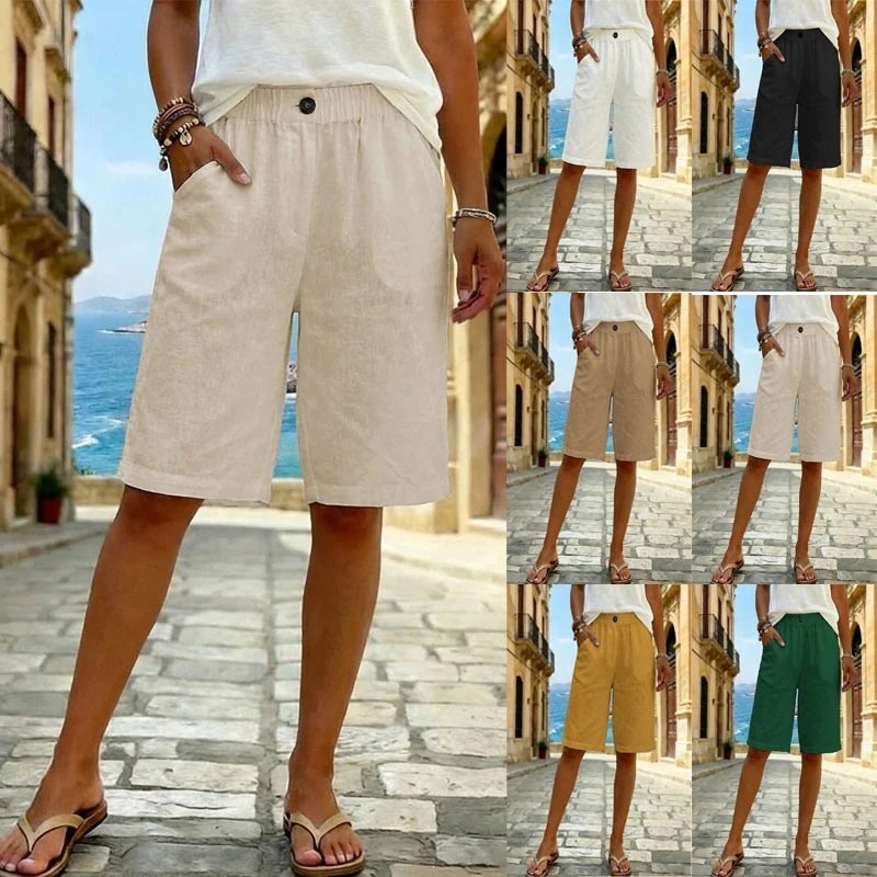 Nox White Linen Blend Bermuda Shorts - 005354