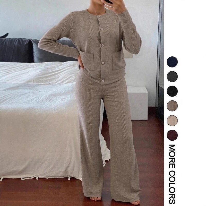 Nox Knit Cardigan Wide-Leg Pants Set - 005400