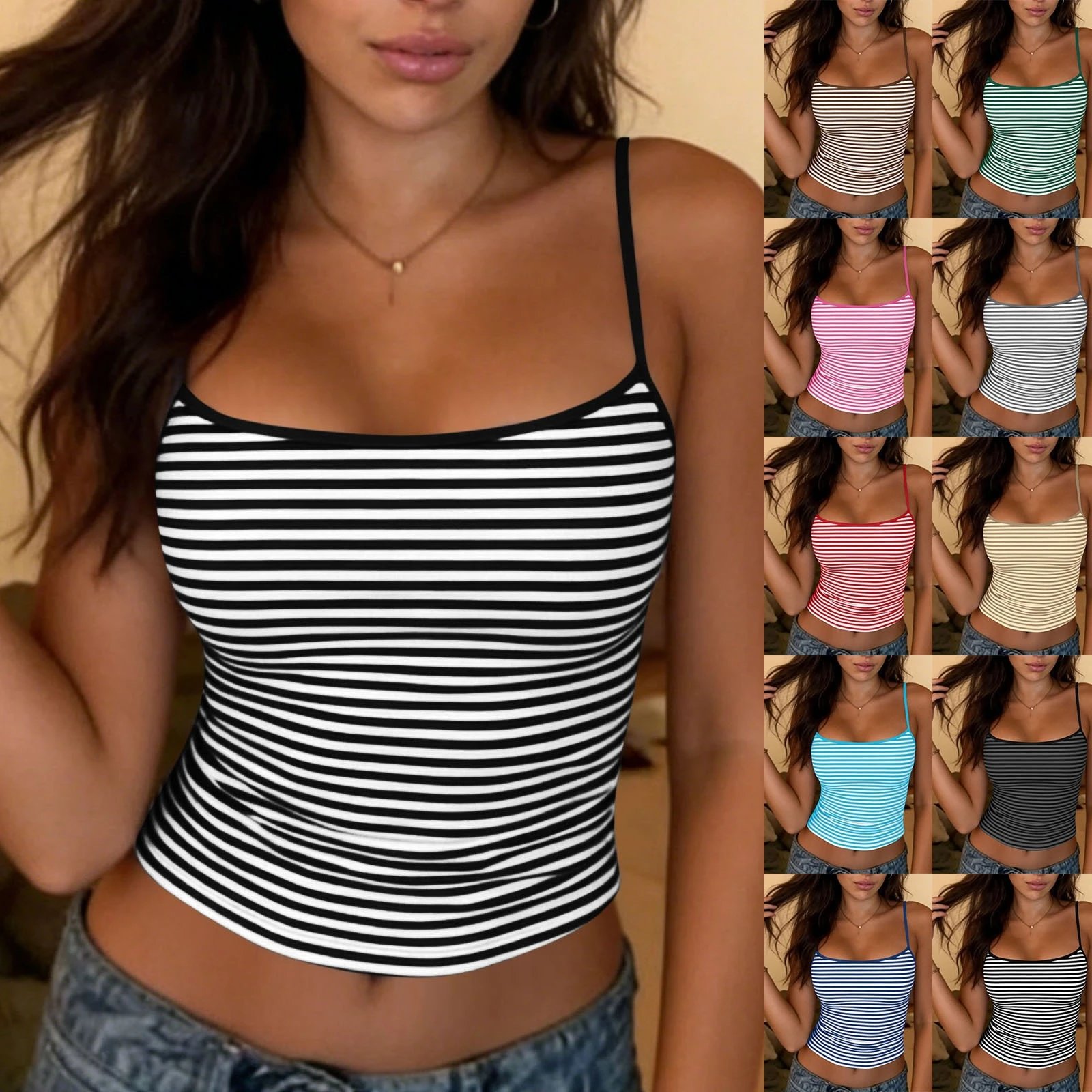 Nox Striped Low Neck Cropped Tank Top - 005399