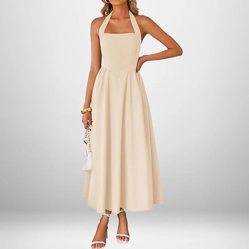 Nox NW-5403 Cream Halter A-Line Midi Dress - 005343