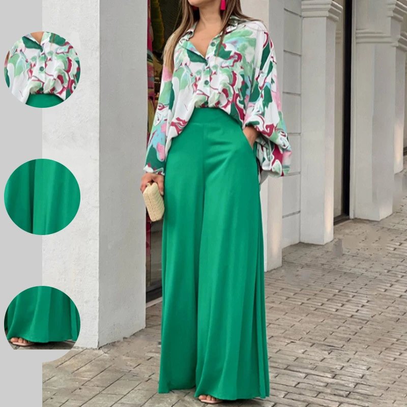 Nox Floral Blouse Wide-Leg Pants Set one- 005327