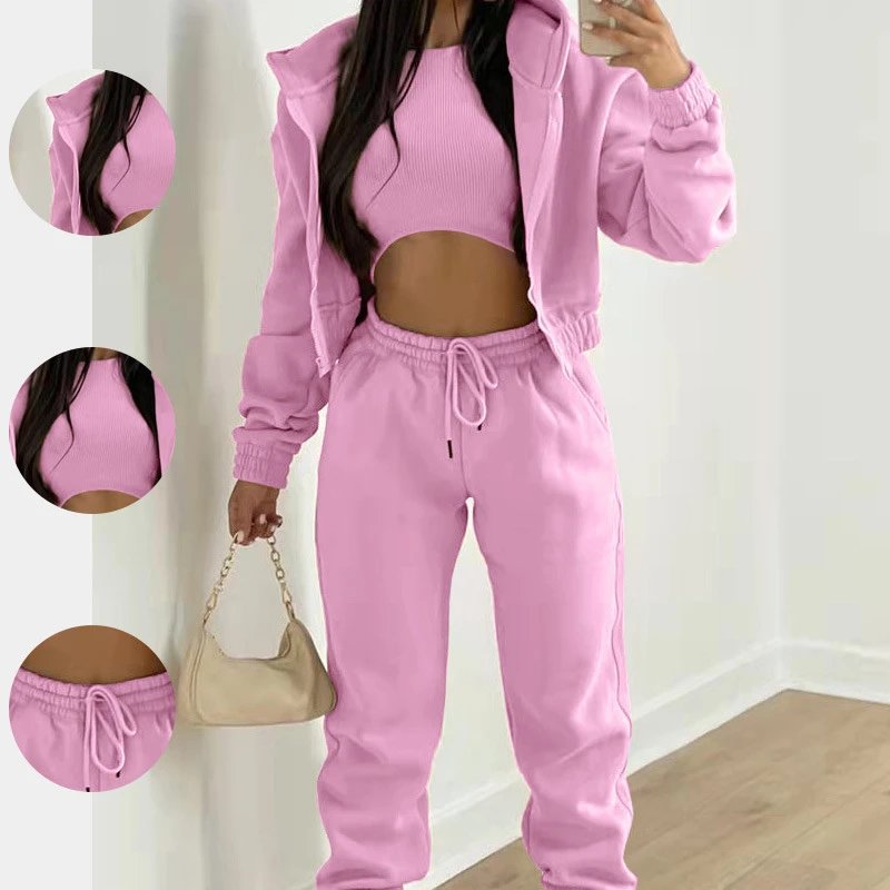 Nox NW-5393 Pink Hoodie Jogger Three-Piece Set - 005333