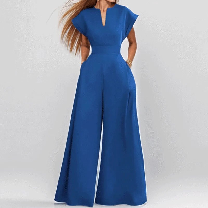 Nox NW-5386 Solid V-Neck Wide-Leg Jumpsuit - 005326