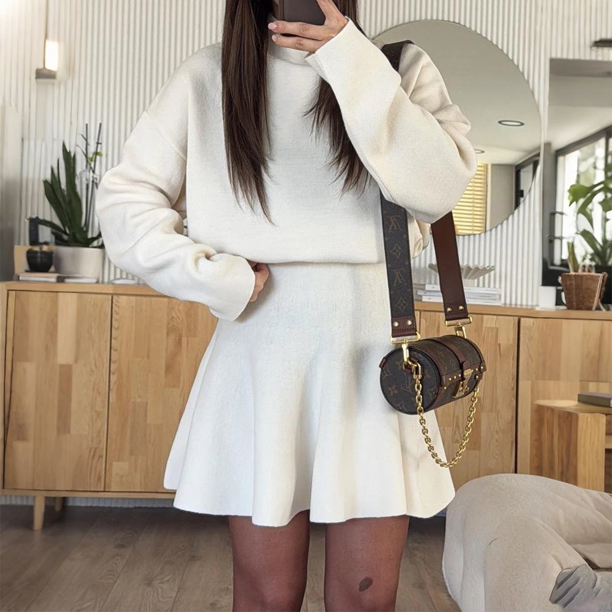 Nox Faux Fur Collar Sweater Mini Dress - 005396