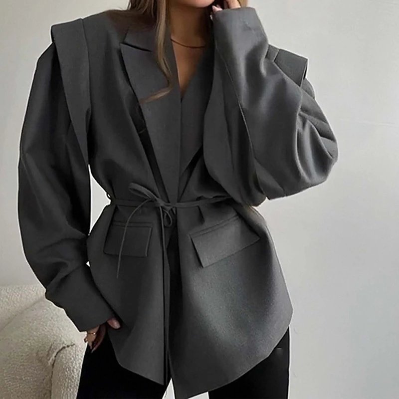 Nox NW-5399 Black Belted Tailored Blazer - 005339