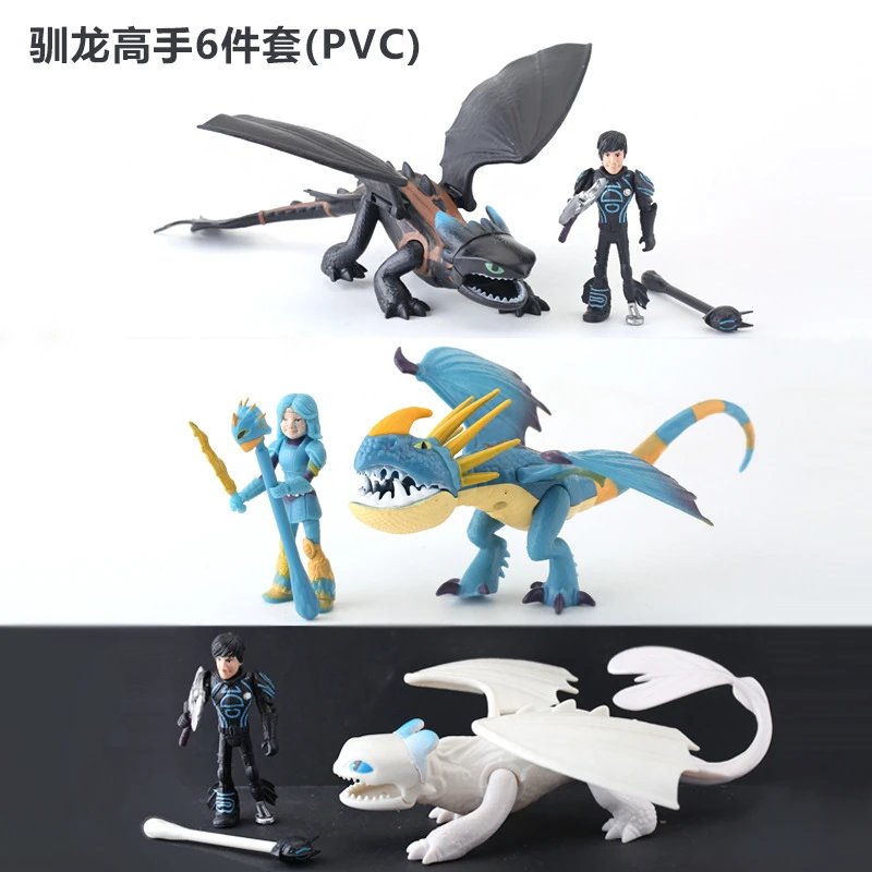 PVC Action Figure Set Black Blue White Dragon And Rider Toy