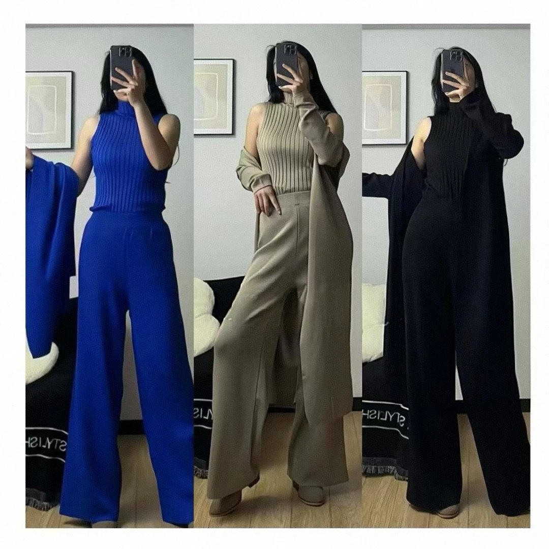 Nox Three-Piece Knit Cardigan Pants Set - 005355