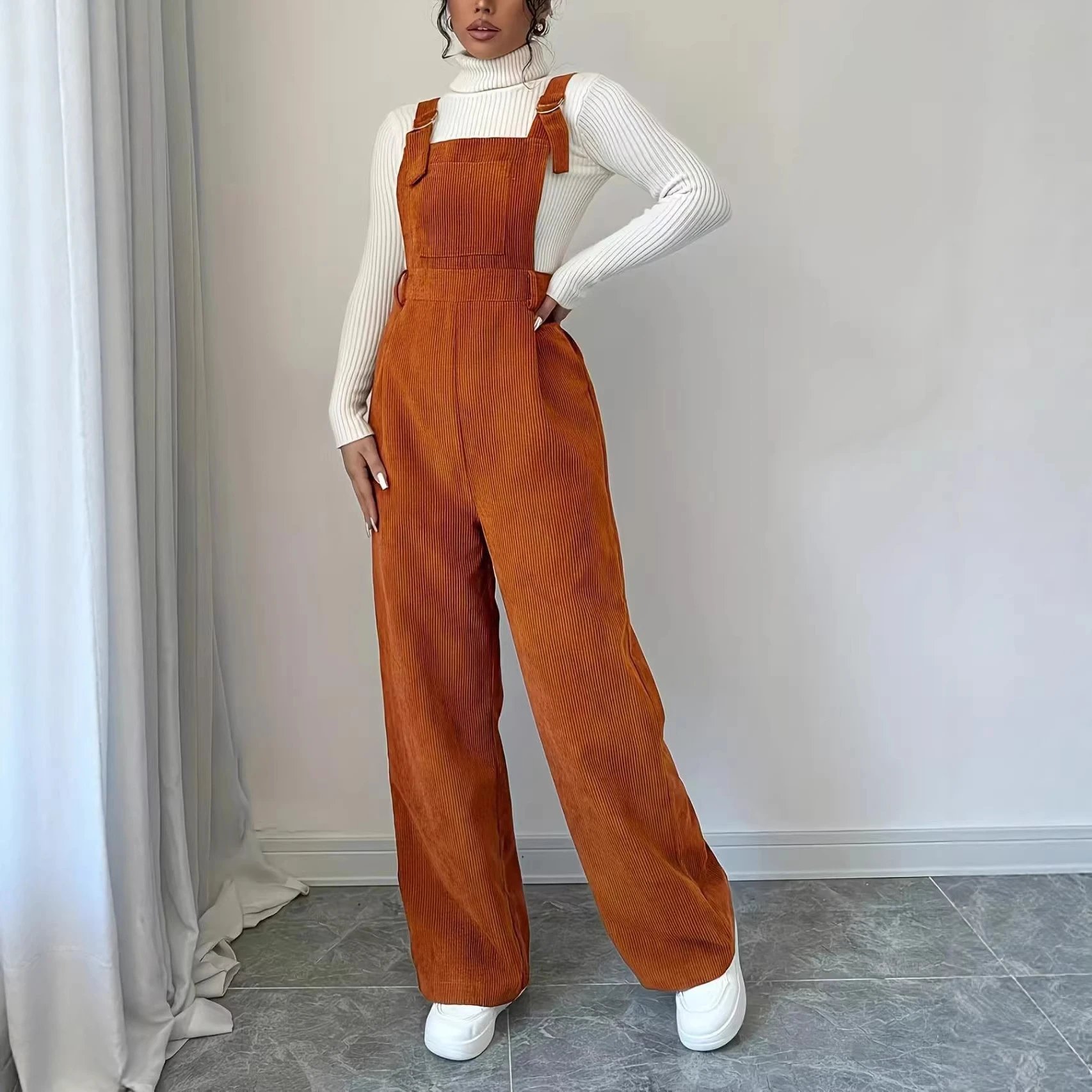 Nox Corduroy Adjustable Strap Wide-Leg Jumpsuit - 005363
