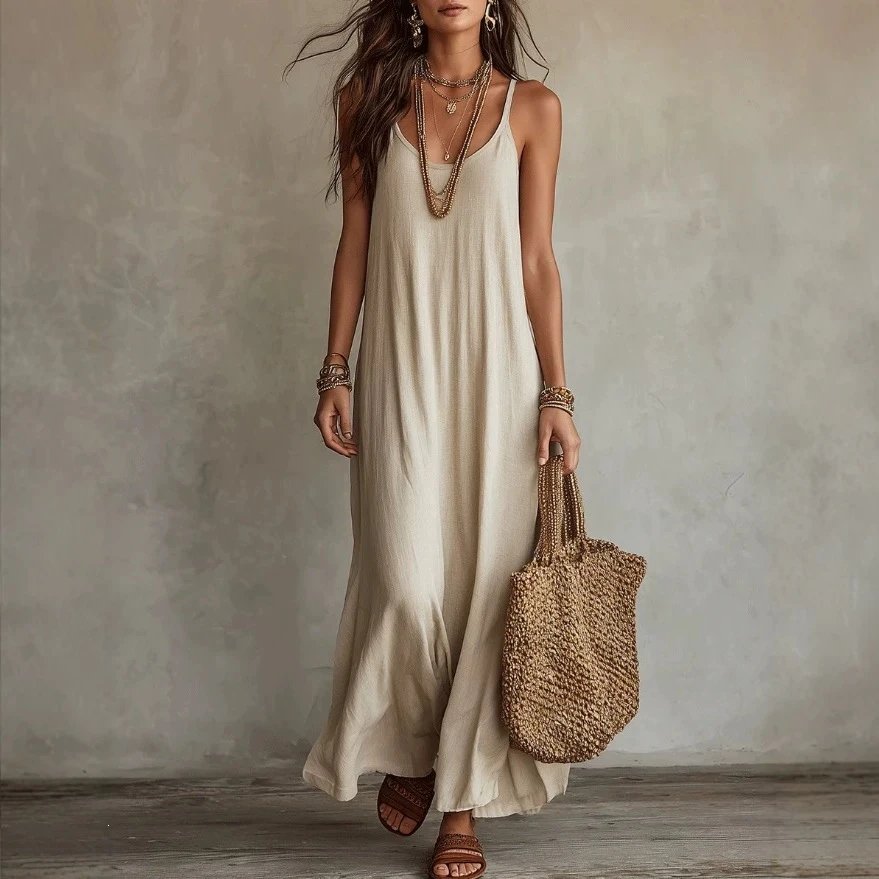 Nox Boho Loose Sleeveless Maxi Dress - 005379