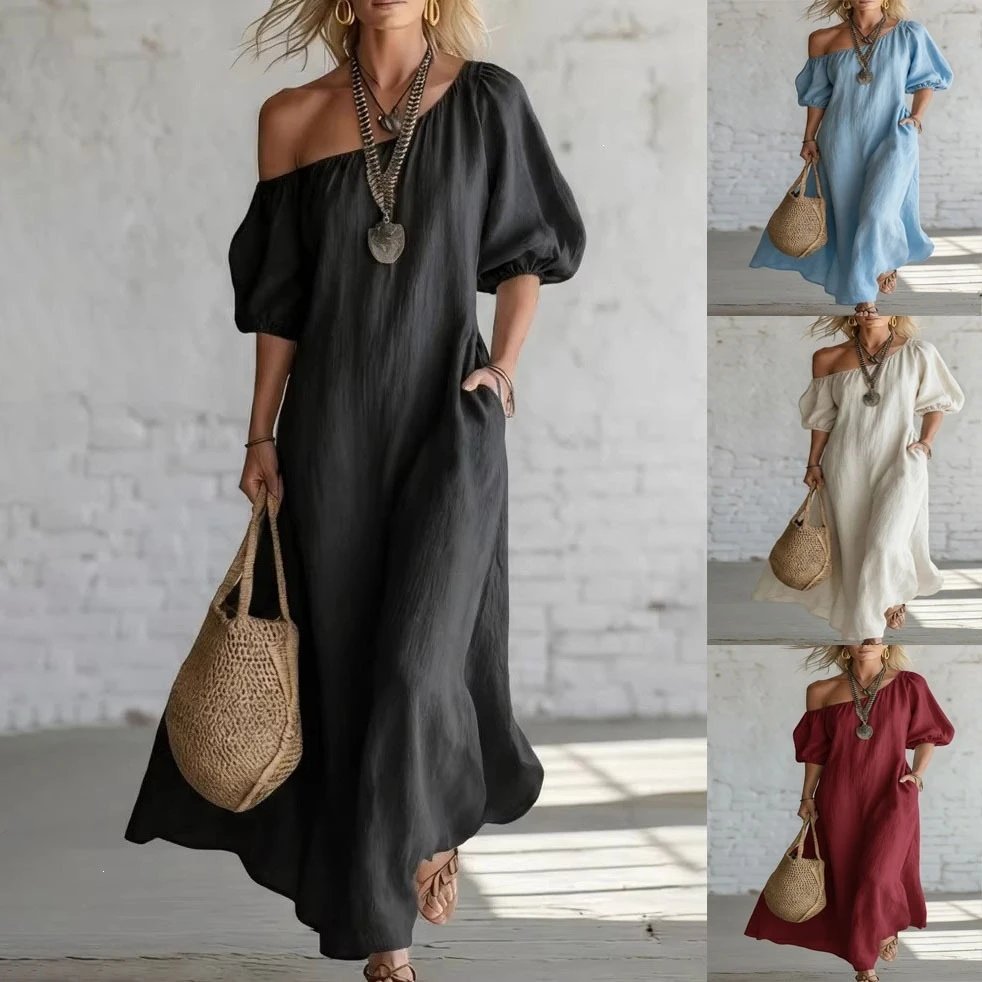 ZANZEA Casual Off Shoulder Pleated Maxi Dress - 005348