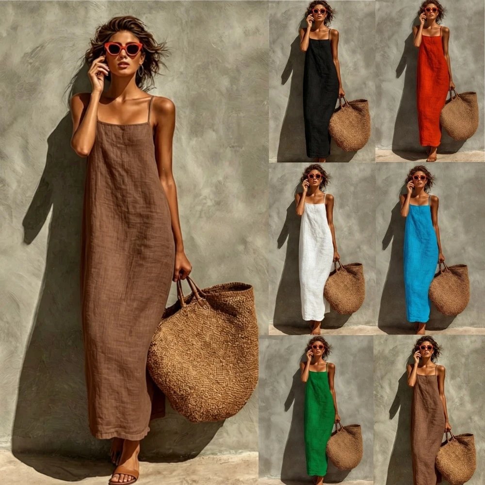 Nox Solid Spaghetti Strap Loose Maxi Dress - 005380