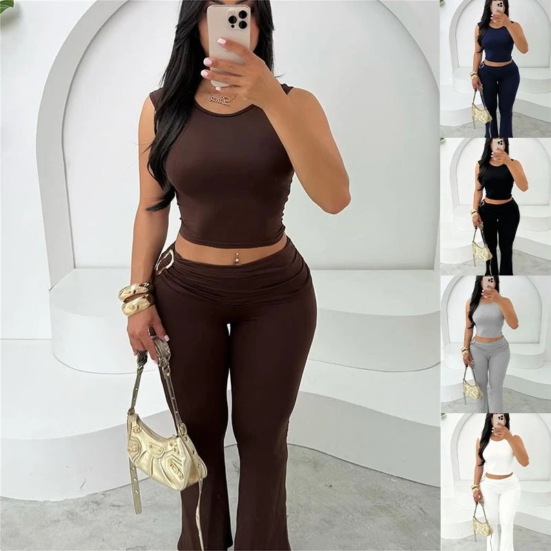 Nox Sleeveless Crop Top Bodycon Pants Set - 005411