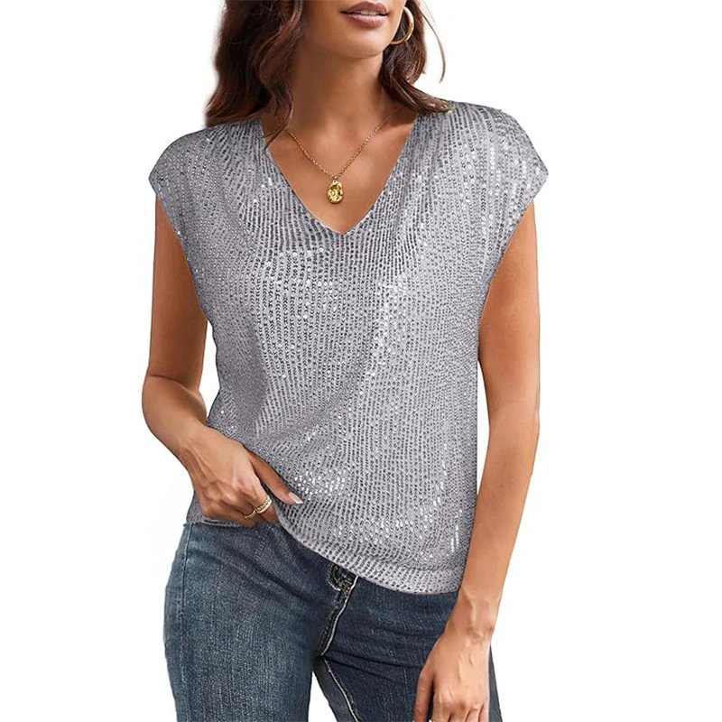 Nox Sequin V-Neck Party Tank Top - 005407