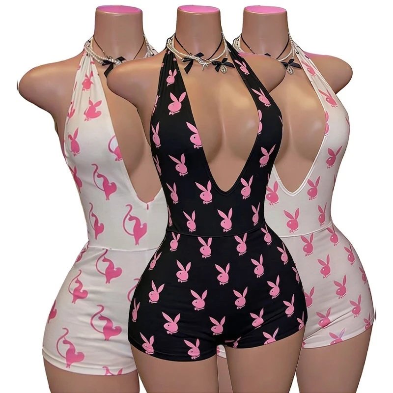 Nox Halter Deep V Printed Romper - 005414