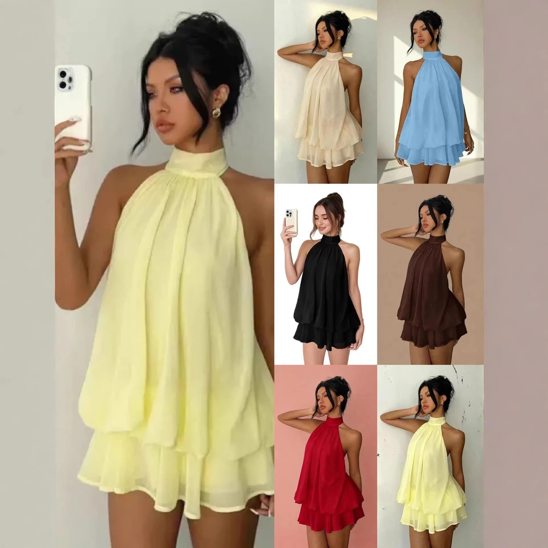 Nox Chiffon Halter Beach Mini Dress - 005408