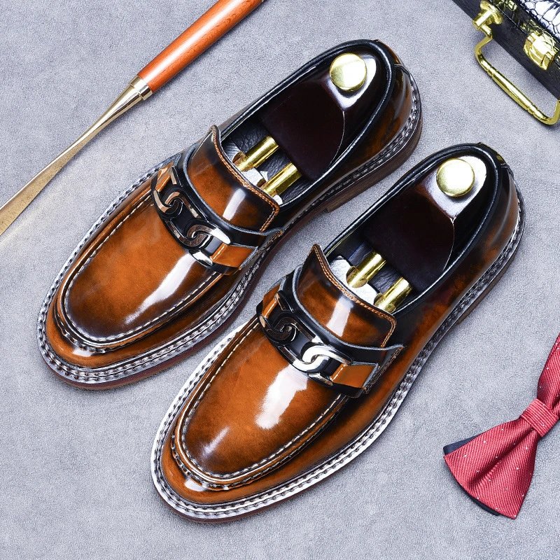 Unbranded Leather Shoes Patent Chain-Detail Loafers image 4