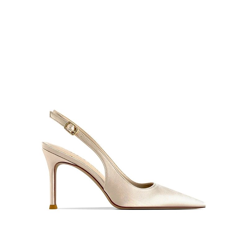 Unbranded High Heels Pointed-Toe Slingback Stiletto Pumps — Champagne color 8cm