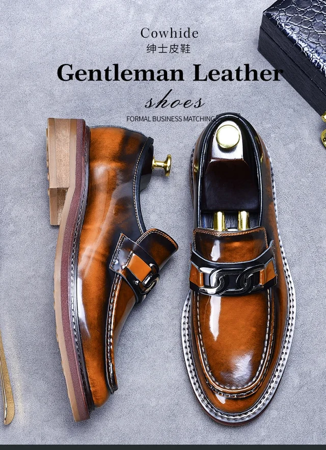Unbranded Leather Shoes Patent Chain-Detail Loafers product detail image 1