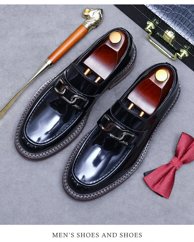 Unbranded Leather Shoes Patent Chain-Detail Loafers product detail image 7
